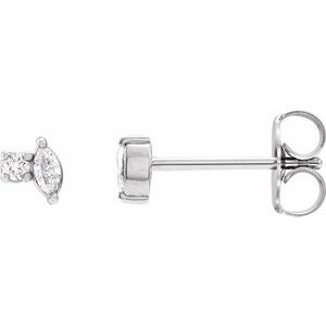 14K White Gold Marquise 3 X 1.5 Mm .08 Ctw Natural Diamond Stud Earrings