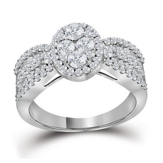 10K White Gold Round Diamond Oval Cluster Bridal Wedding Engagement Ring 1-3/8 Cttw, Womens Size: 5-10