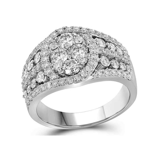 10K White Gold Womens Round Diamond Oval Cluster Ring 1-5/8 Cttw, Womens Size: 5-10