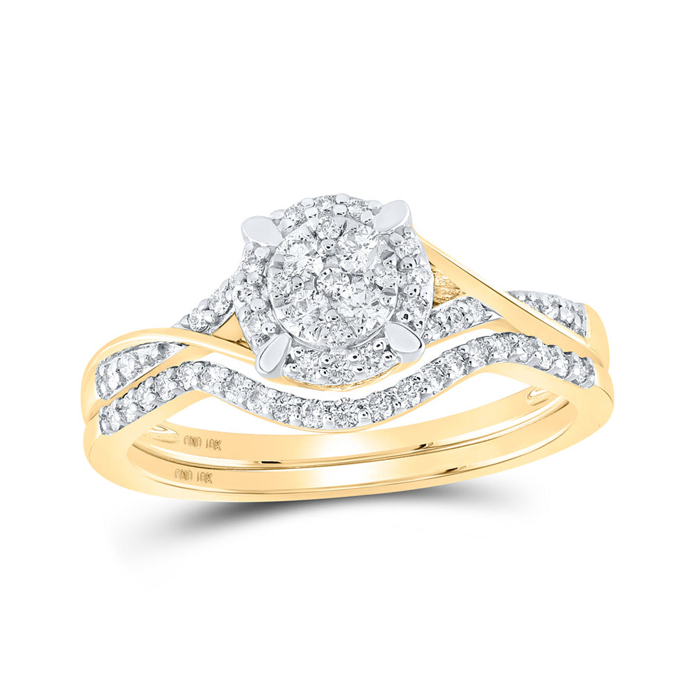 10K Yellow Or White Gold  Round Diamond Bridal Wedding Ring Band Set 3/8 Cttw, Womens Size: 5-10