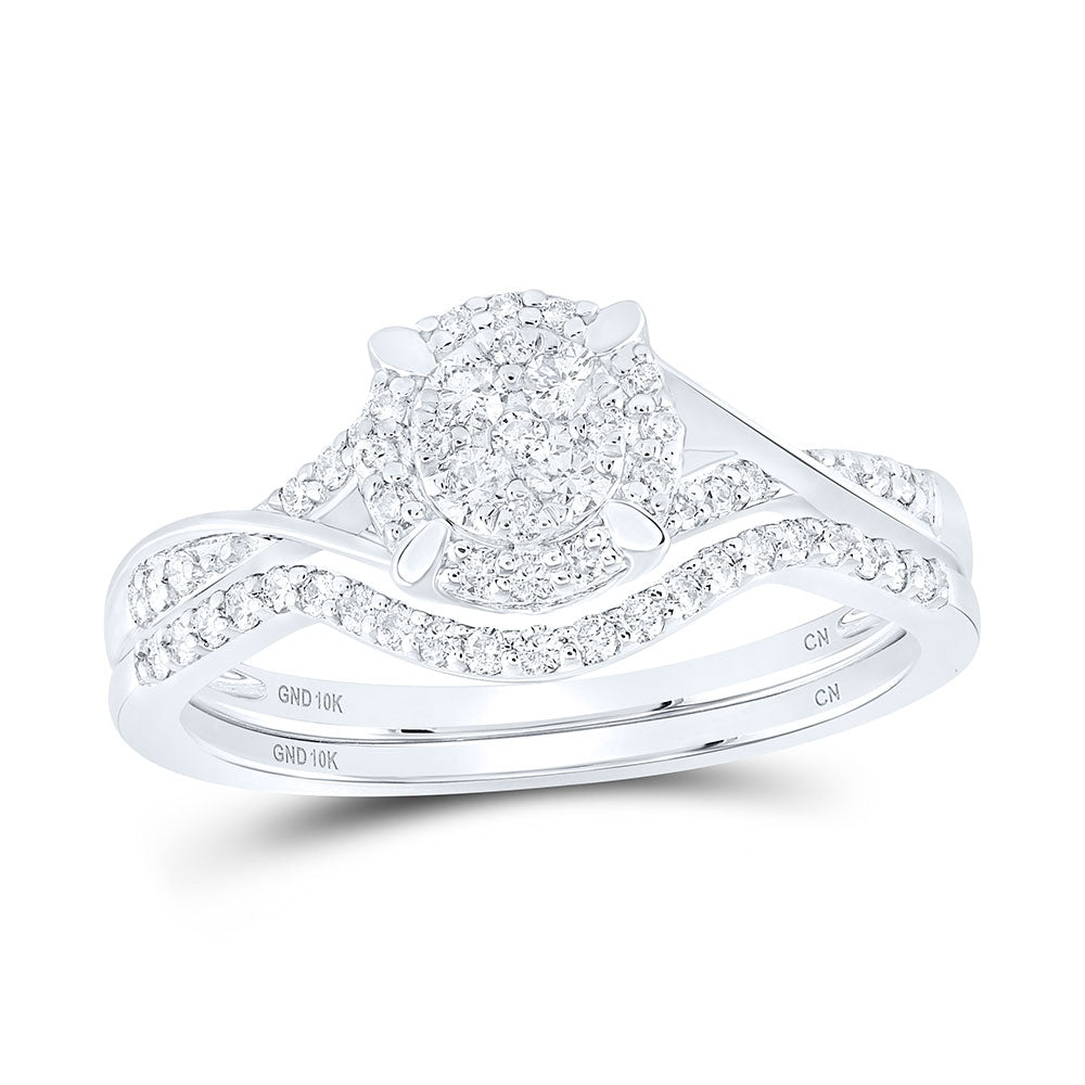 10K Yellow Or White Gold  Round Diamond Bridal Wedding Ring Band Set 3/8 Cttw, Womens Size: 5-10