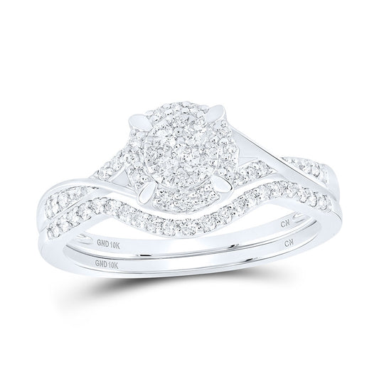 10K Yellow Or White Gold  Round Diamond Bridal Wedding Ring Band Set 3/8 Cttw, Womens Size: 5-10