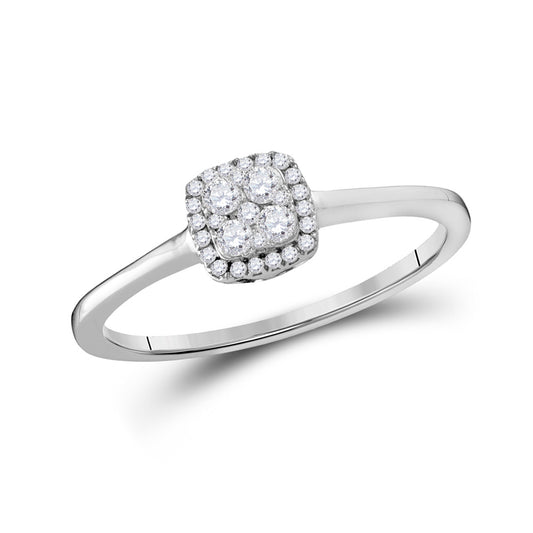 10K White Gold Womens Round Diamond Square Cluster Ring 1/5 Cttw, Womens Size: 5-10