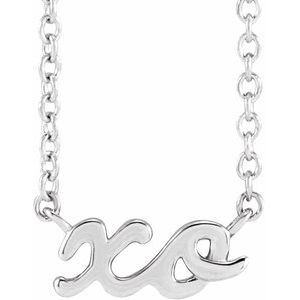 14K White Gold 9.55 X 4.3 Mm 18 In Polished Xo Script Necklace