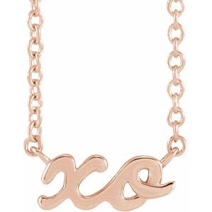 14K Rose Gold 9.55 X 4.3 Mm 16 In Polished Xo Script Necklace