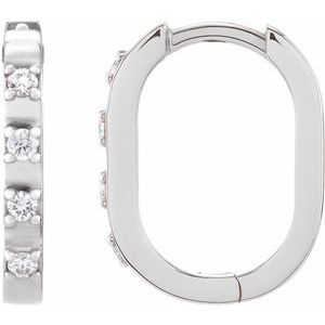 14K White Gold 14 X 10.95 Mm 2 Mm Round 1.5Mm Pair Hinged Polished 1/10 Ctw Natural Diamond Hoop Earrings