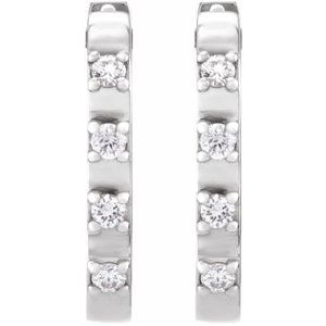 14K White Gold 14 X 10.95 Mm 2 Mm Round 1.5Mm Pair Hinged Polished 1/10 Ctw Natural Diamond Hoop Earrings