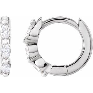 14K White Gold Pair Marquise Shape 2.5 X 1.25Mm Si1, Gh 1/10 Ctw Natural Diamond Hoop Earrings, Length: 10 Mm, Thickness: 1.6 Mm