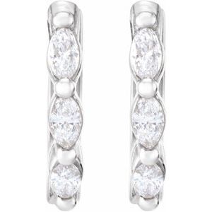 14K White Gold Pair Marquise Shape 2.5 X 1.25Mm Si1, Gh 1/10 Ctw Natural Diamond Hoop Earrings, Length: 10 Mm, Thickness: 1.6 Mm