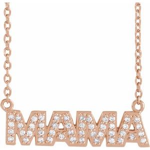14K Rose Gold Round G-H I1 1/10 Ctw Natural Diamond Mama Necklace, Length: 18 In