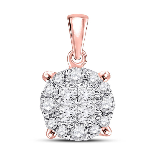 14K Rose Gold Womens Princess Diamond Cluster Pendant 1/4 Cttw, Length: 0.51 In, Width: 0.28 In