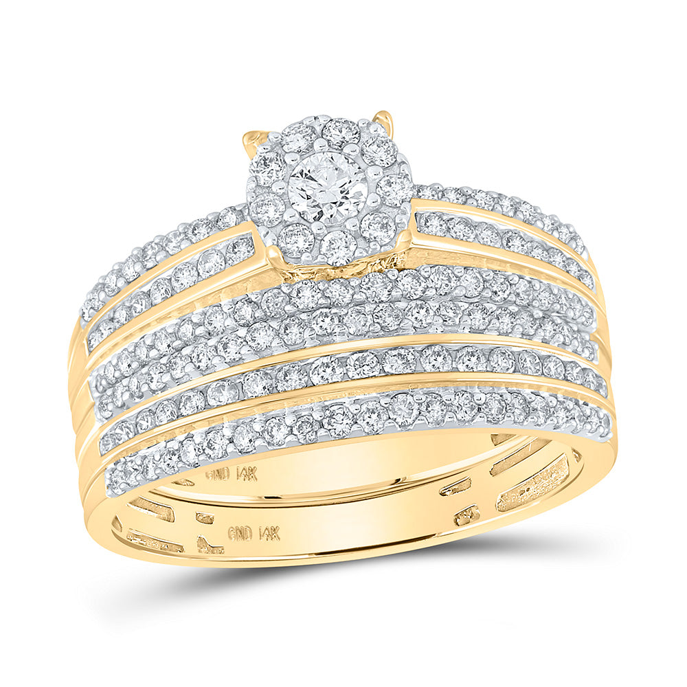 14K Yellow Gold His Hers Round Diamond Solitaire Matching Wedding Set 1-1/4 Cttw, Womens Size: 5-10, Mens Size: 7-13