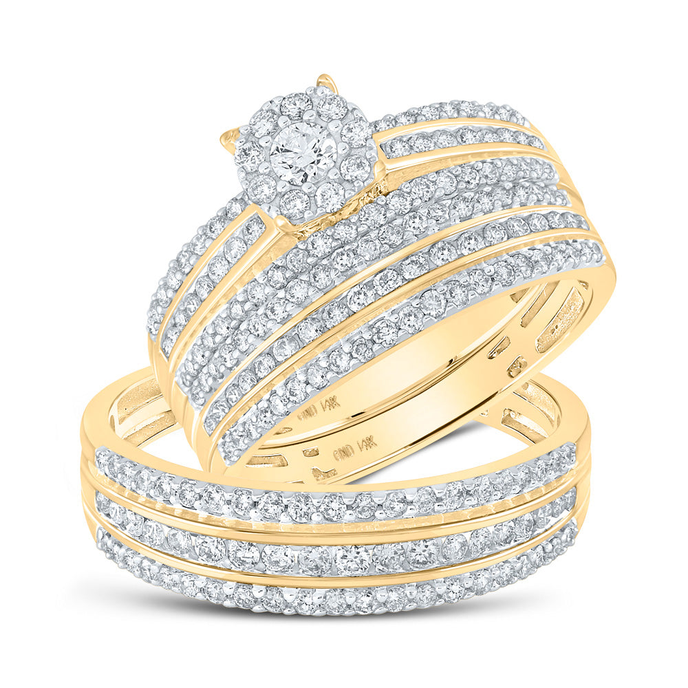 14K Yellow Gold His Hers Round Diamond Solitaire Matching Wedding Set 1-1/4 Cttw, Womens Size: 5-10, Mens Size: 7-13