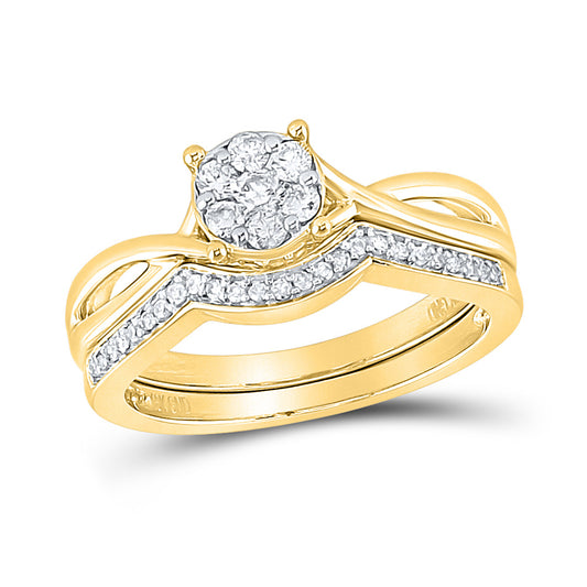10K Yellow Gold Round Diamond Twist Bridal Wedding Ring Band Set 1/3 Cttw, Womens Size: 5-10