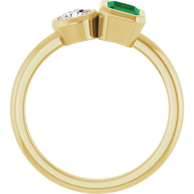 14K Yellow Gold Emerald 6 X 4 Mm Polished Lab-Grown Emerald And 1/4 Ctw Lab-Grown Diamond Ring Size 7