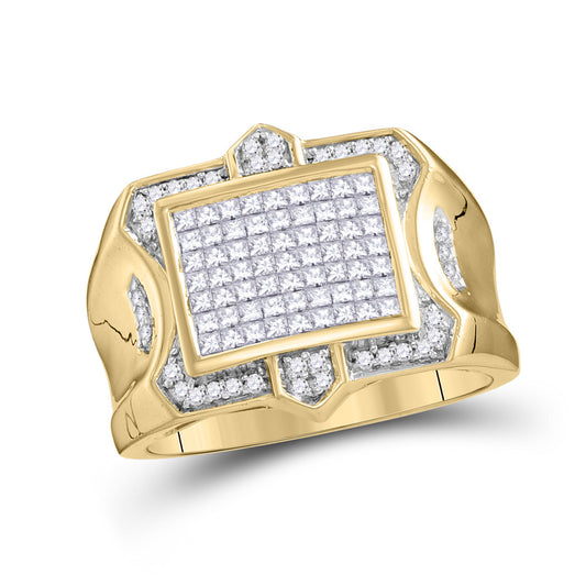 10K Yellow Gold Mens Round Diamond Cluster Ring 1 Cttw, Mens Size: 7-13