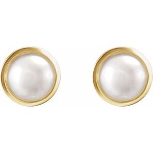 14K Yellow Gold Pearl 5 Mm Pearl Bezel Earrings