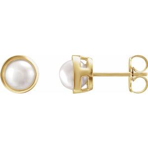 14K Yellow Gold Pearl 5 Mm Pearl Bezel Earrings