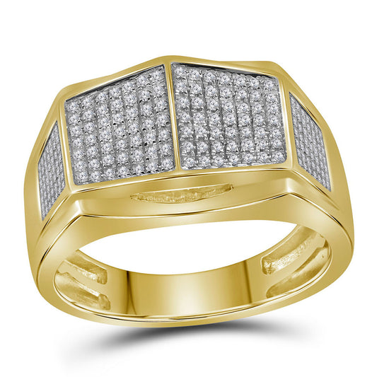 10K Yellow Gold Mens Round Diamond Symmetrical Arched Square Cluster Ring 1/3 Cttw, Mens Size: 7-13