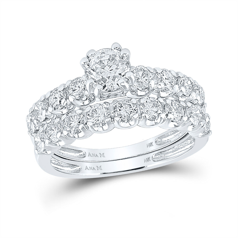 14K White Gold Round Diamond Bridal Wedding Ring Band Set 2-1/5 Cttw, Womens Size: 5-10