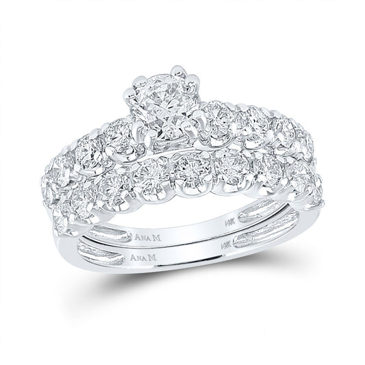 14K White Gold Round Diamond Bridal Wedding Ring Band Set 2-1/5 Cttw, Womens Size: 5-10