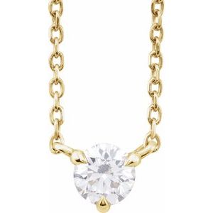 14K Yellow Gold Round 4Mm G-H I1 1/5 Ct Natural Diamond 3-Prong Claw Prong Necklace, Length: 18 In