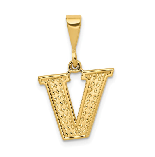 10K Yellow Gold Initial Letter V Pendants