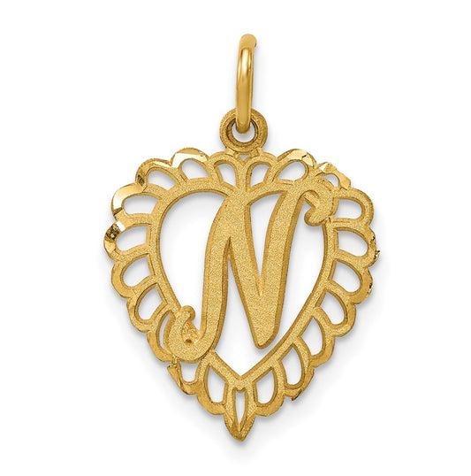 10K Yellow Gold Initial N Letter Charm