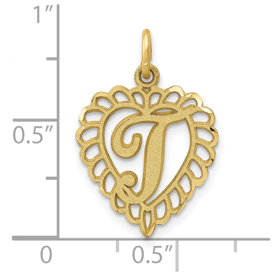 10K Yellow Gold Initial T Letter Charm