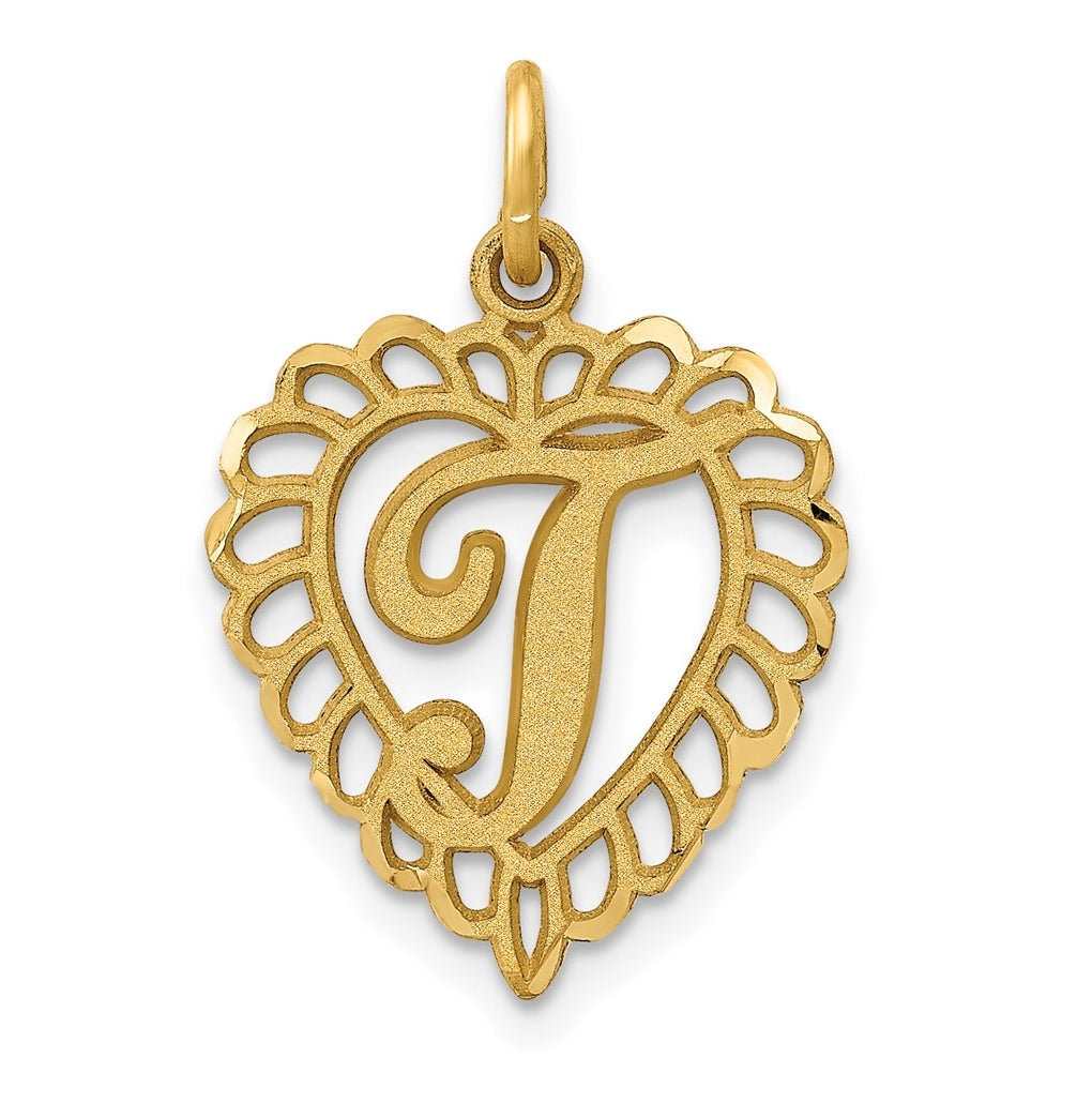 10K Yellow Gold Initial T Letter Charm