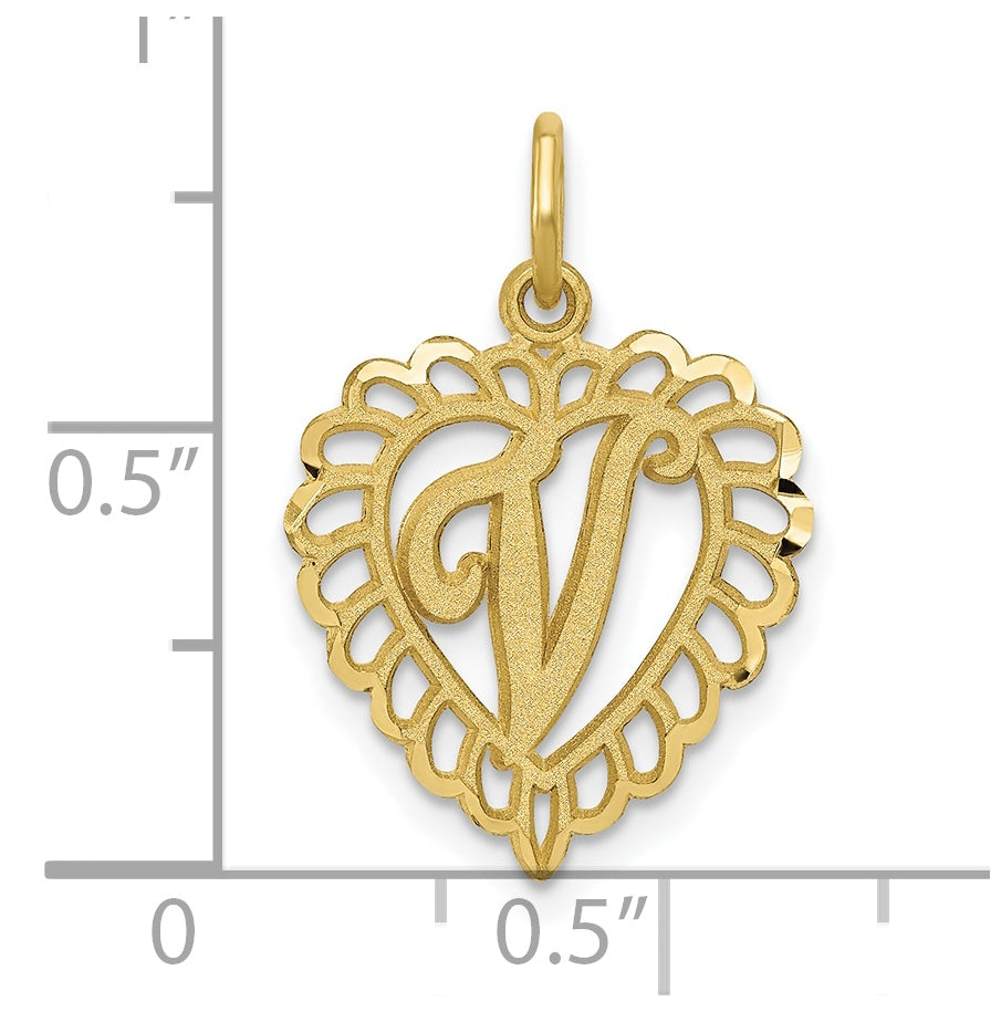 10K Yellow Gold Initial V Letter Charm