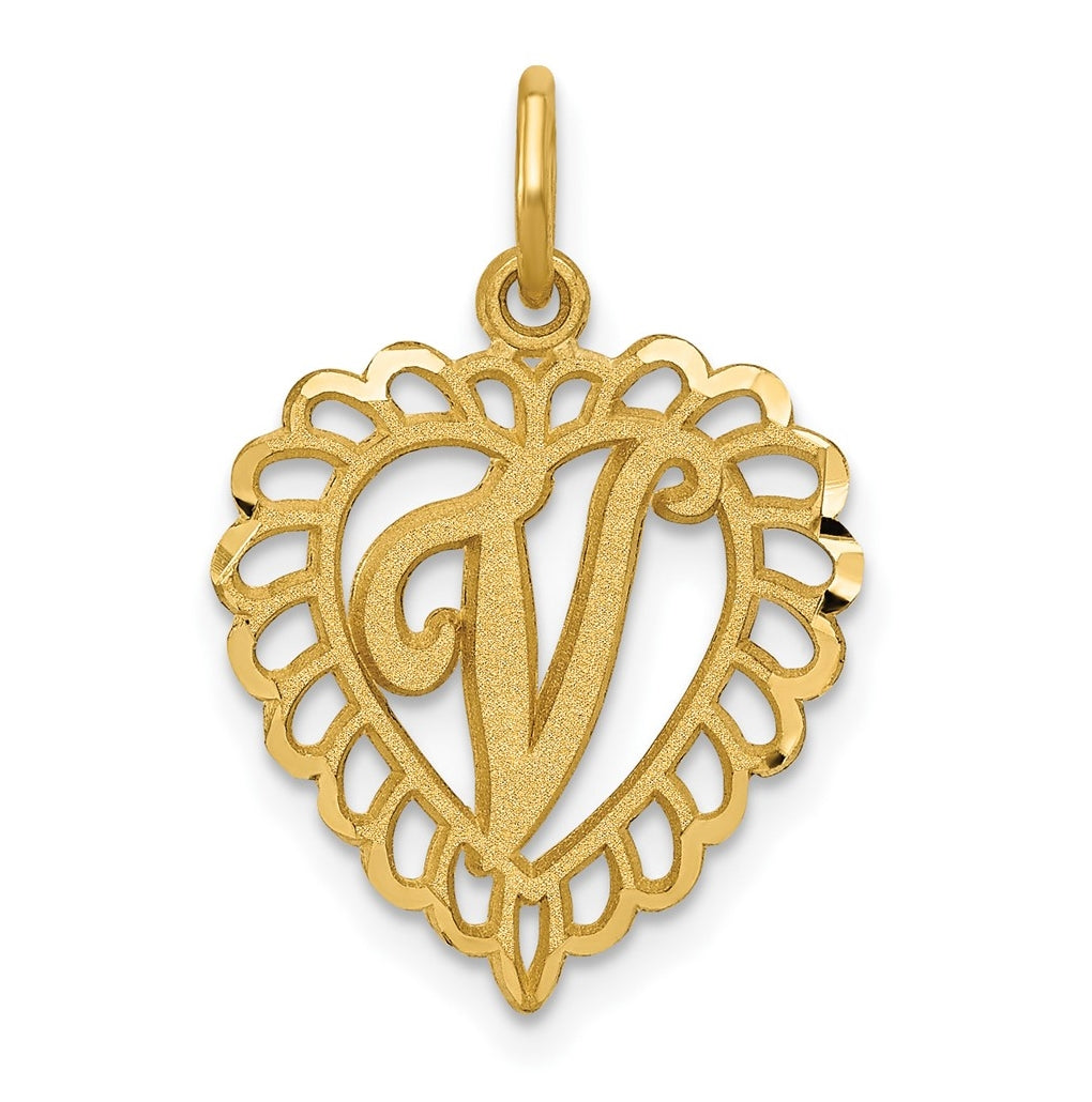 10K Yellow Gold Initial V Letter Charm