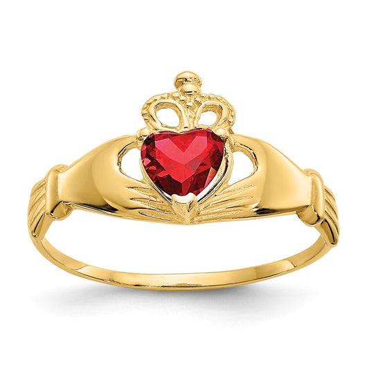 10K Yellow Gold Cubic Zirconia January Birthstone Claddagh Heart Ring