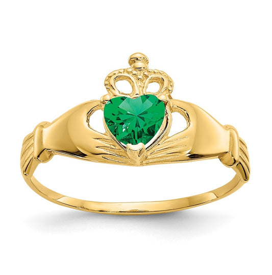 10K Yellow Gold Cubic Zirconia May Birthstone Claddagh Heart Ring