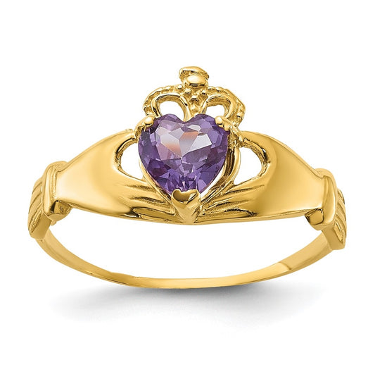 10K Yellow Gold Cubic Zirconia June Birthstone Claddagh Heart Ring