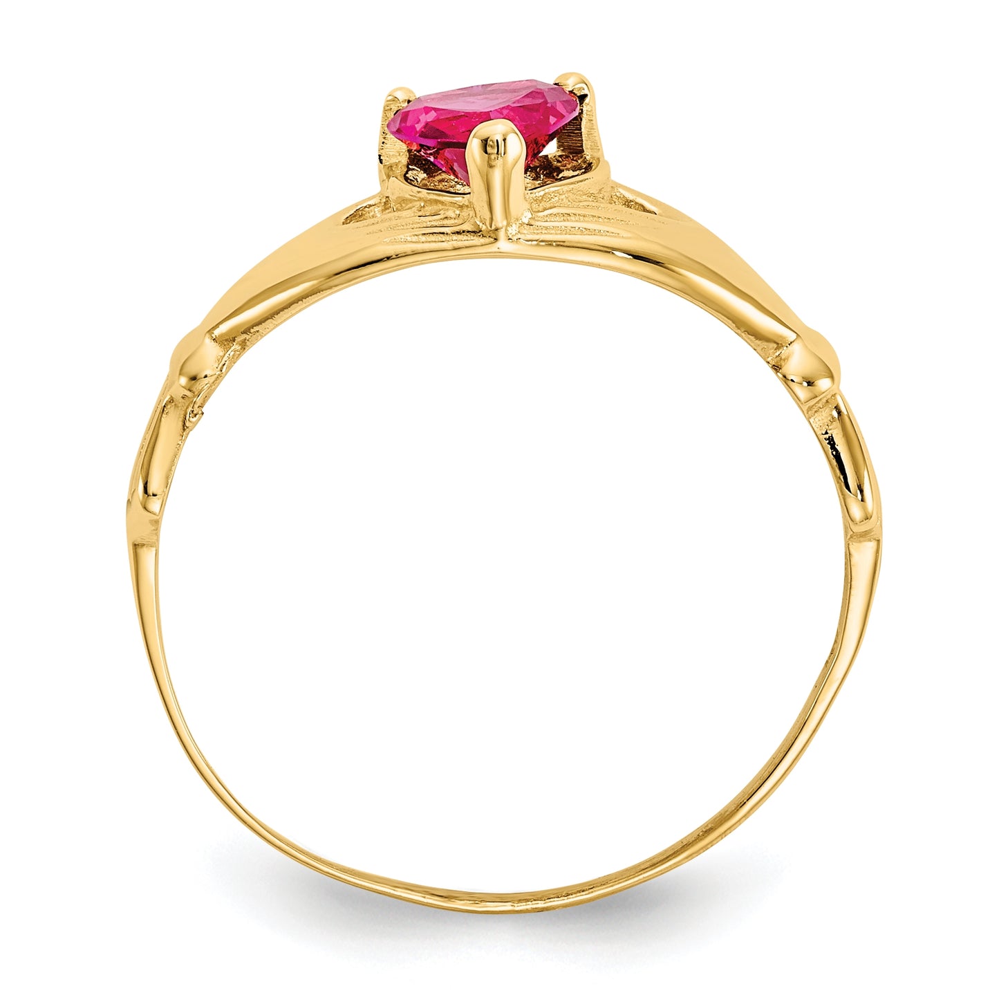10K Yellow Gold Cubic Zirconia July Birthstone Claddagh Heart Ring
