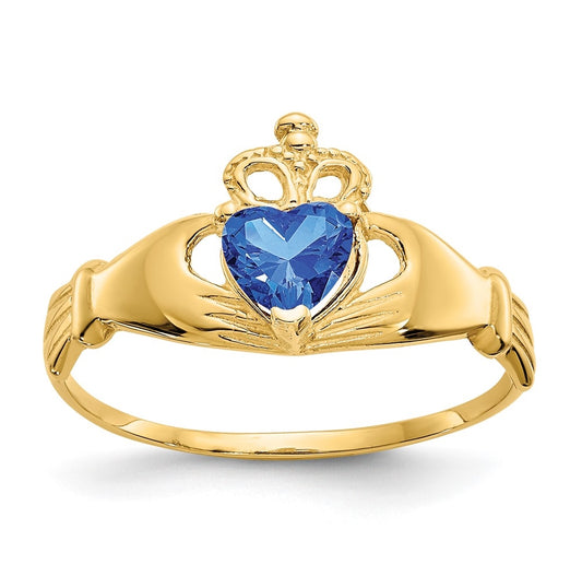 10K Yellow Gold Cubic Zirconia September Birthstone Claddagh Heart Ring
