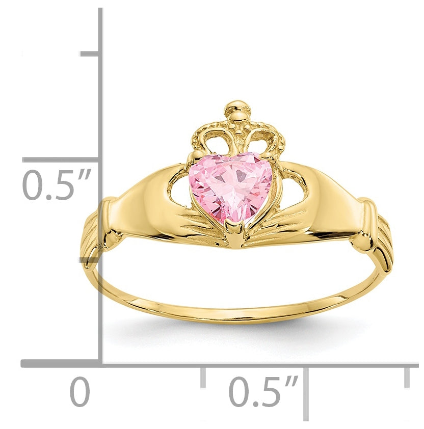 10K Yellow Gold Cubic Zirconia October Birthstone Claddagh Heart Ring