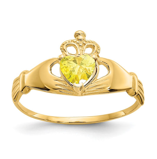 10K Yellow Gold Cubic Zirconia November Birthstone Claddagh Heart Ring