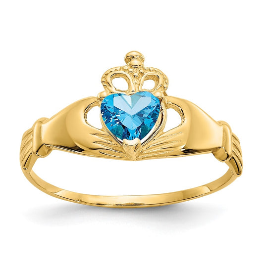 10K Yellow Gold Cubic Zirconia December Birthstone Claddagh Heart Ring