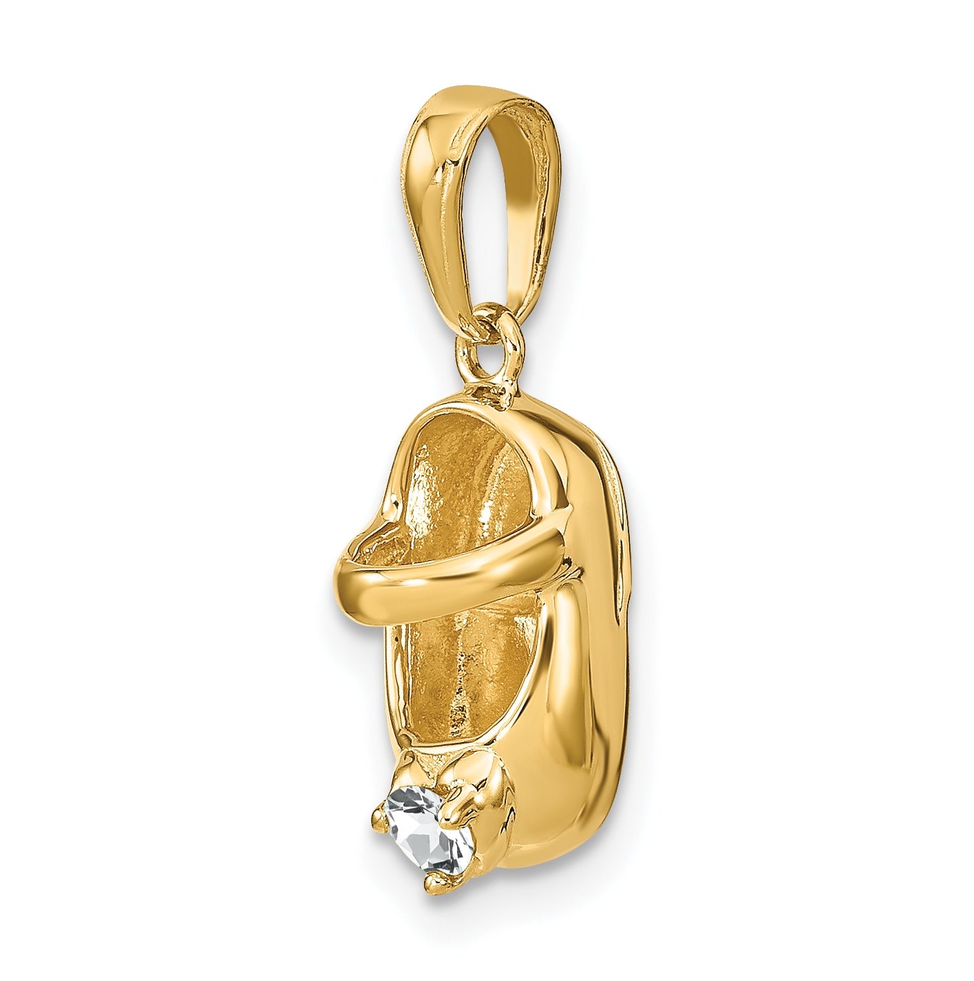 10K Yellow Gold 3-D April/Synthetic Stone Engraveable Baby Shoe Charm