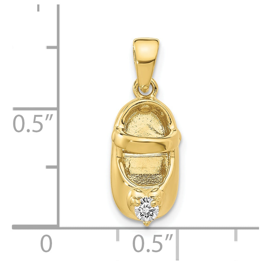 10K Yellow Gold 3-D April/Synthetic Stone Engraveable Baby Shoe Charm