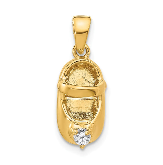 10K Yellow Gold 3-D April/Synthetic Stone Engraveable Baby Shoe Charm