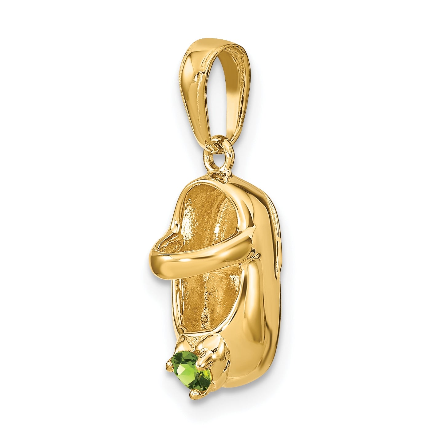 10K Yellow Gold 3-D August/Synthetic Stone Engraveable Baby Shoe Charm