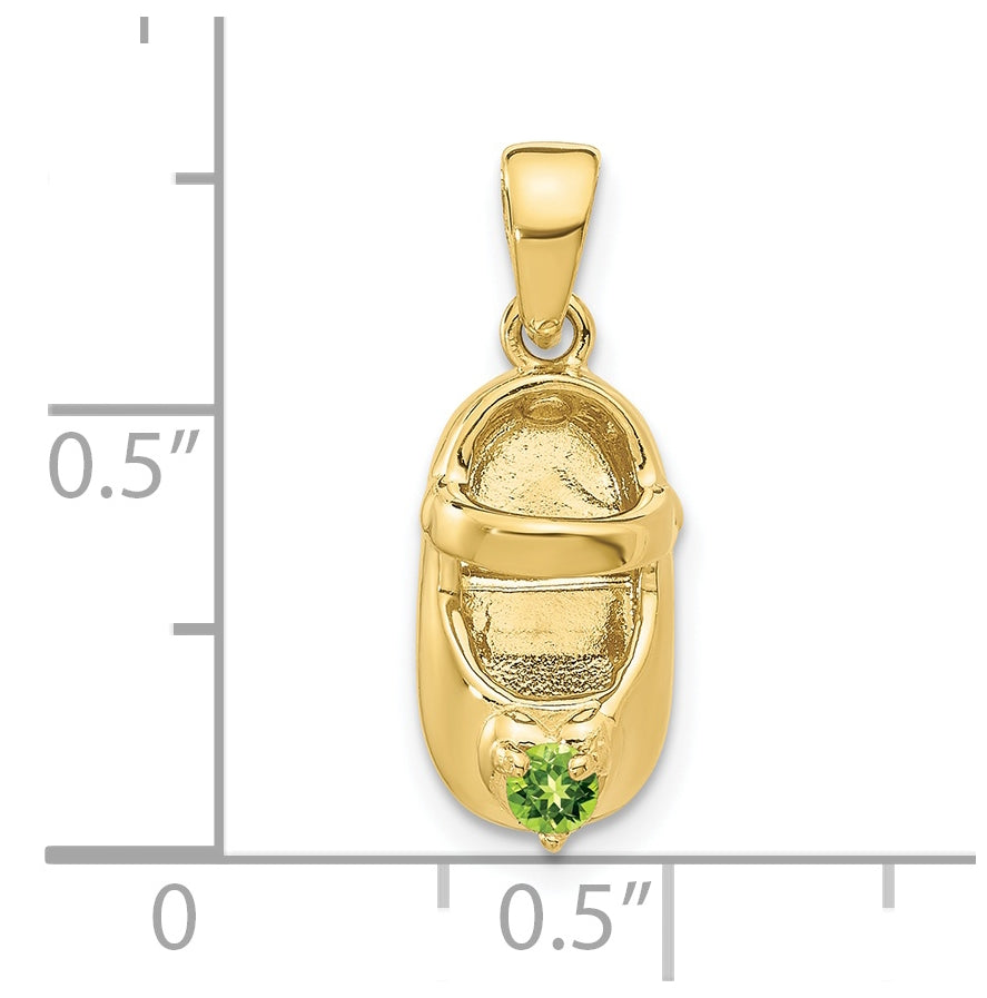 10K Yellow Gold 3-D August/Synthetic Stone Engraveable Baby Shoe Charm