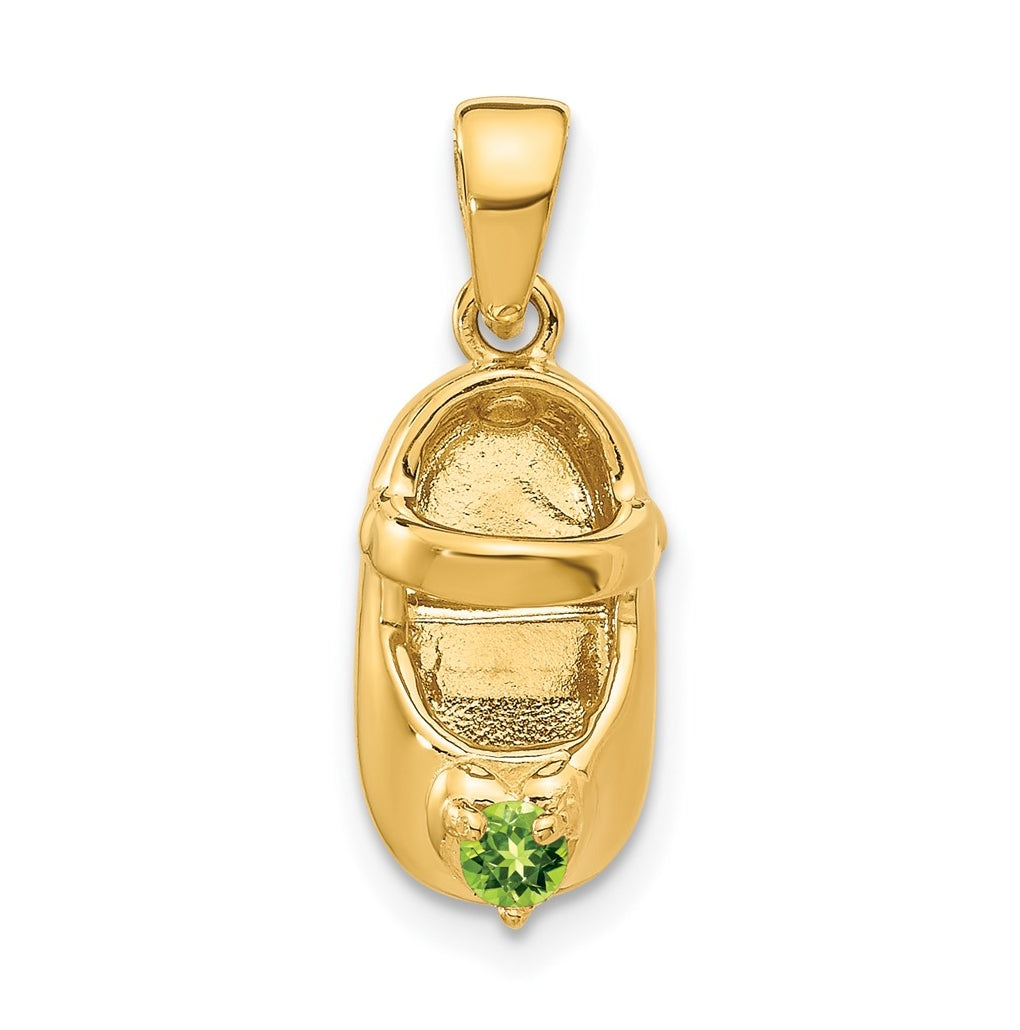 10K Yellow Gold 3-D August/Synthetic Stone Engraveable Baby Shoe Charm