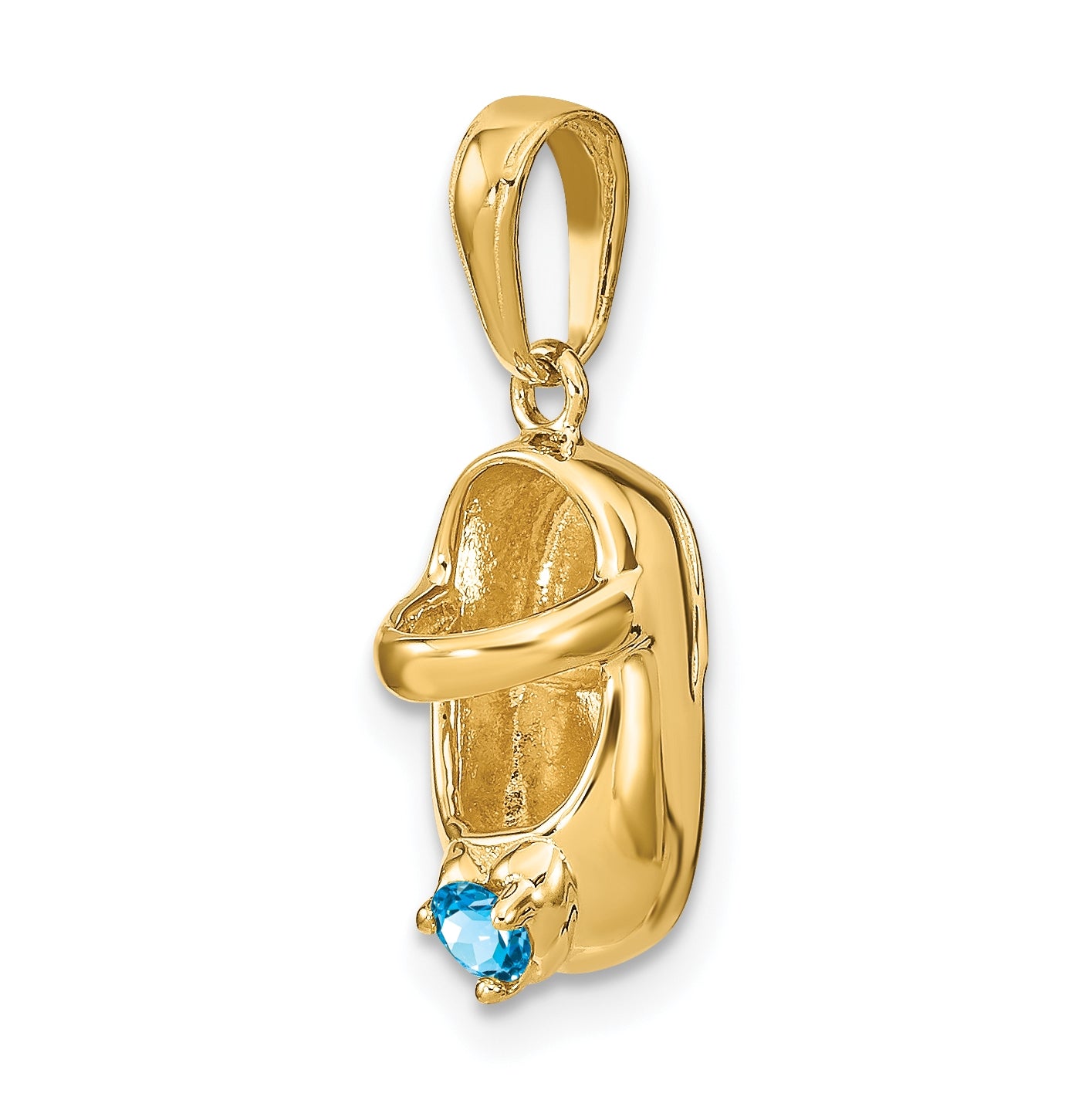 10K Yellow Gold 3-D December/Synthetic Stone Engraveable Baby Shoe Charm