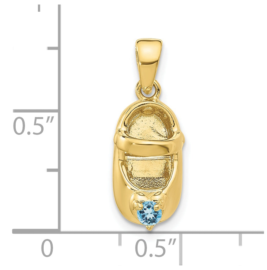 10K Yellow Gold 3-D December/Synthetic Stone Engraveable Baby Shoe Charm