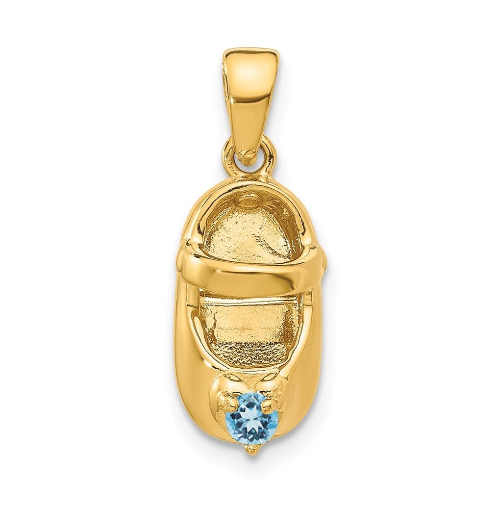 10K Yellow Gold 3-D December/Synthetic Stone Engraveable Baby Shoe Charm