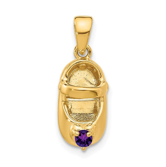 10K Yellow Gold 3-D February/Synthetic Stone Engraveable Baby Shoe Charm